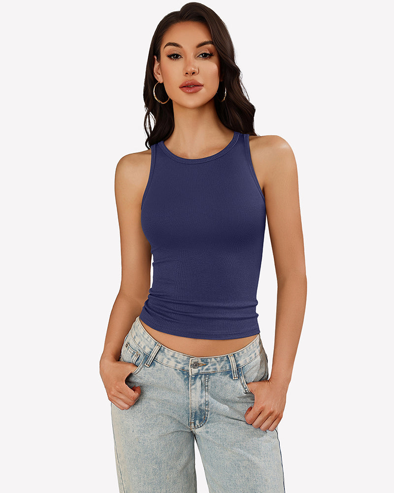 Tank Tops Ribbed Mock Neck Racerback Top