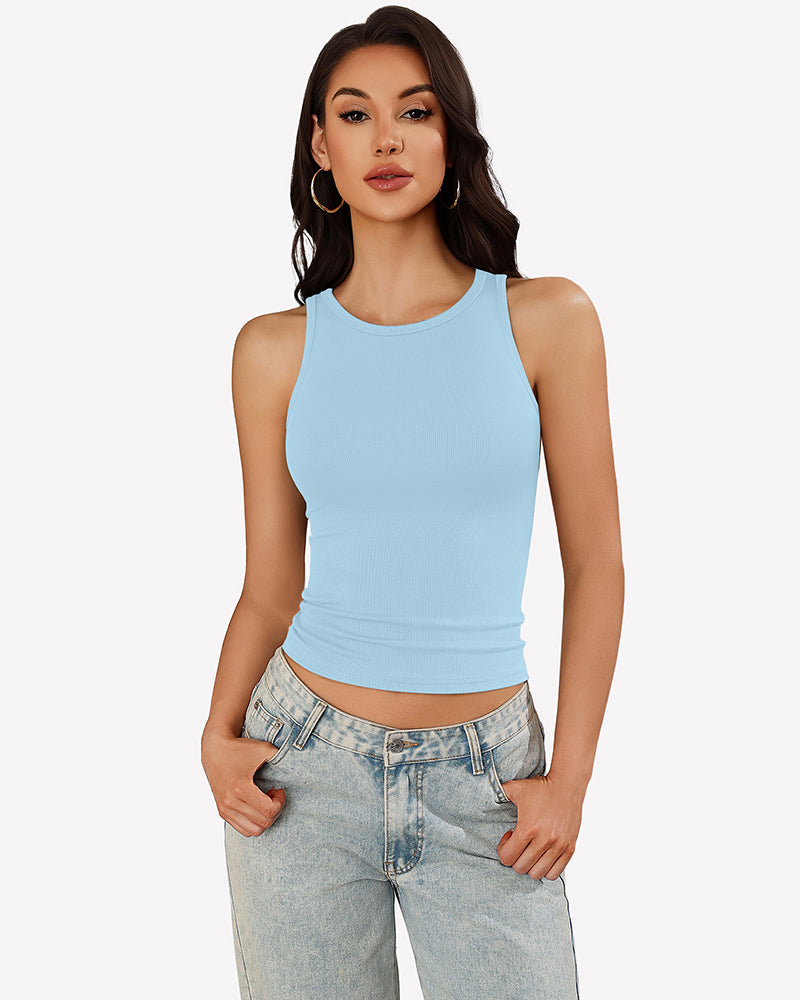 Tank Tops Ribbed Mock Neck Racerback Top
