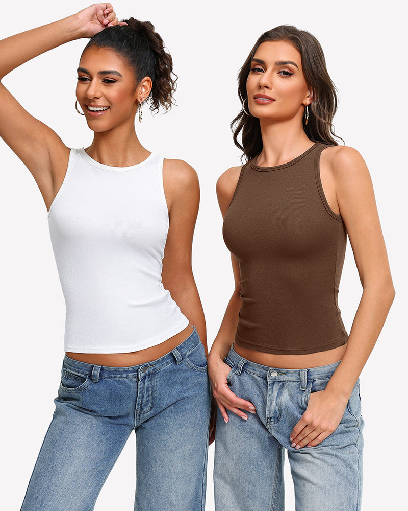 Tank Tops Ribbed Mock Neck Racerback Top
