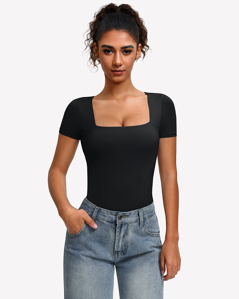 Short Sleeve Square Neck Bodysuit