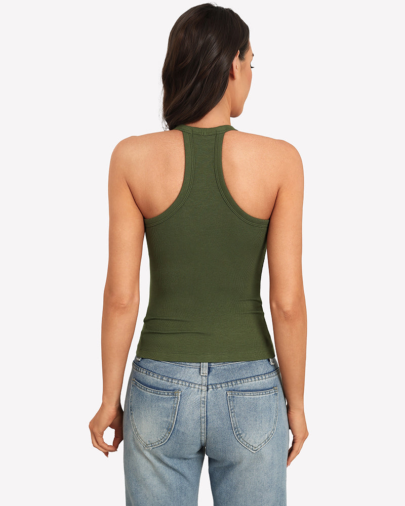 V Neck Tank Top with Built-In Bra Ribbed Racerback Fitted Cami