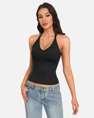 V Neck Tank Top with Built-In Bra Ribbed Racerback Fitted Cami