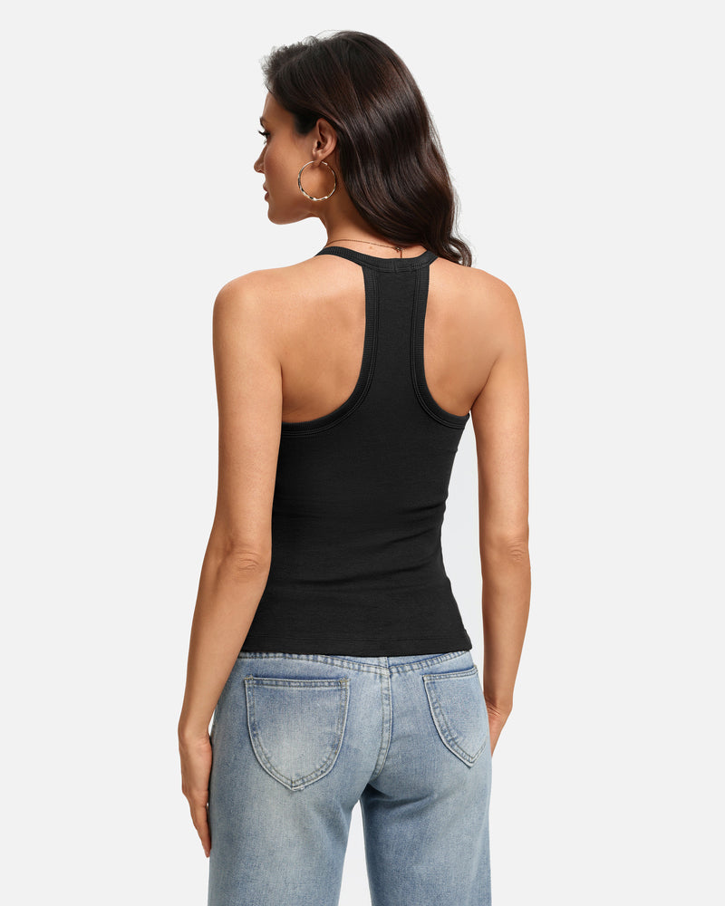 V Neck Tank Top with Built-In Bra Ribbed Racerback Fitted Cami