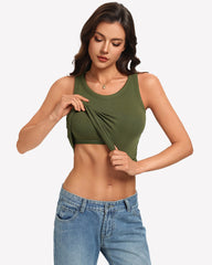 Ribbed Tank Top Built-In Bra High Neck Fitted Racerback Top