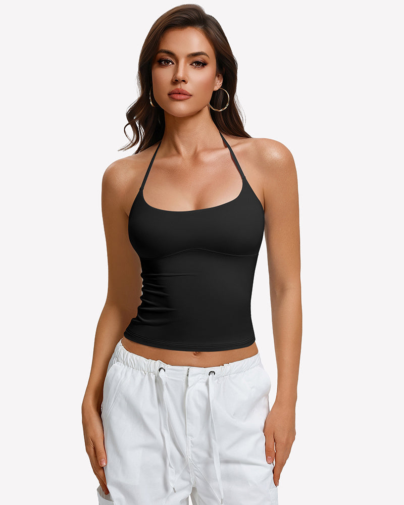 Y2K Halter Crop Top Backless Double Lined Camisole