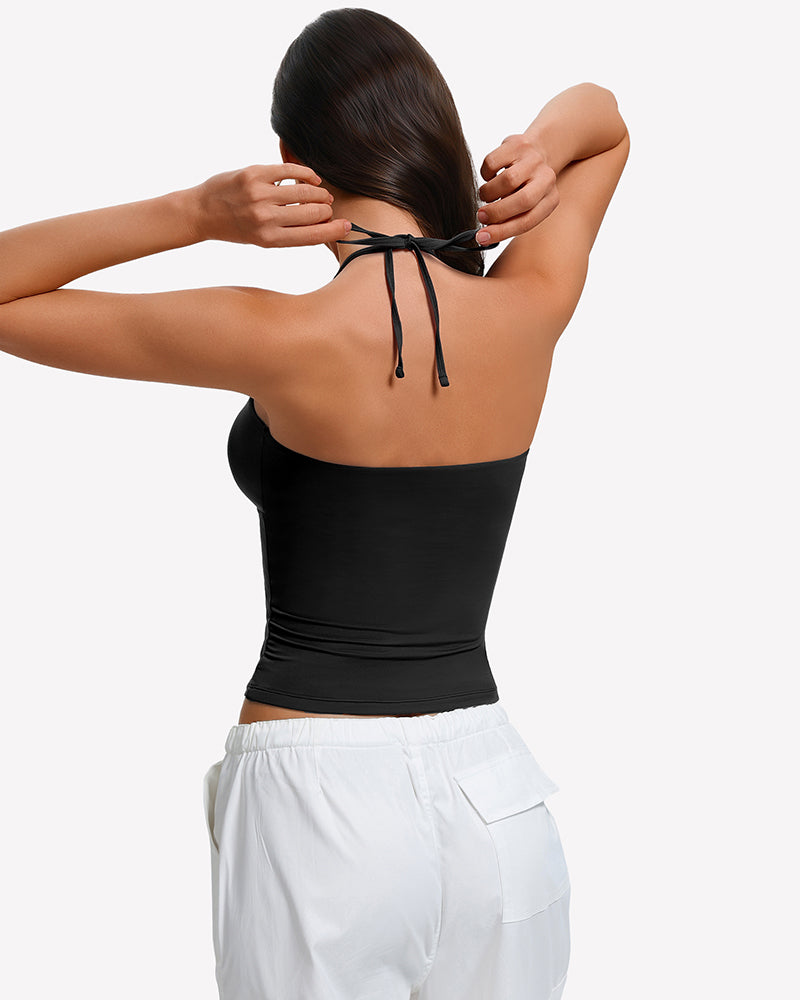 Y2K Halter Crop Top Backless Double Lined Camisole