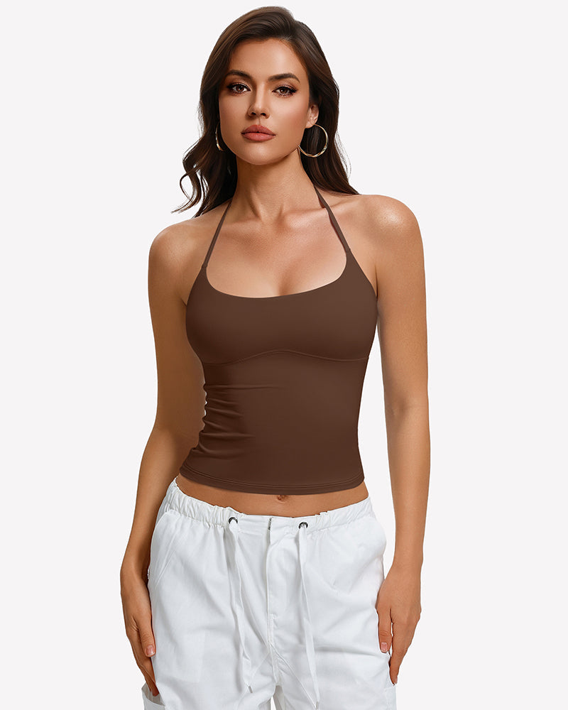 Y2K Halter Crop Top Backless Double Lined Camisole