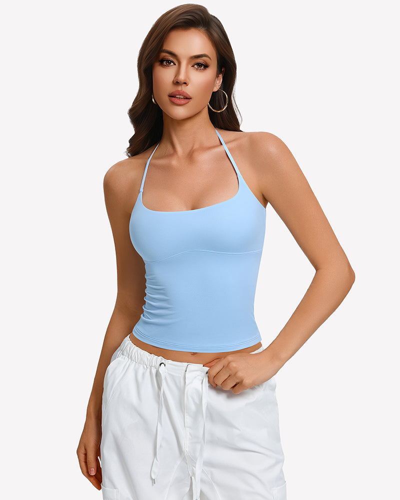 Y2K Halter Crop Top Backless Double Lined Camisole