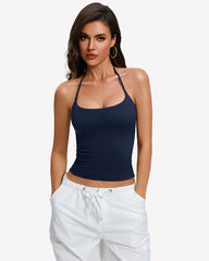 Y2K Halter Crop Top Backless Double Lined Camisole