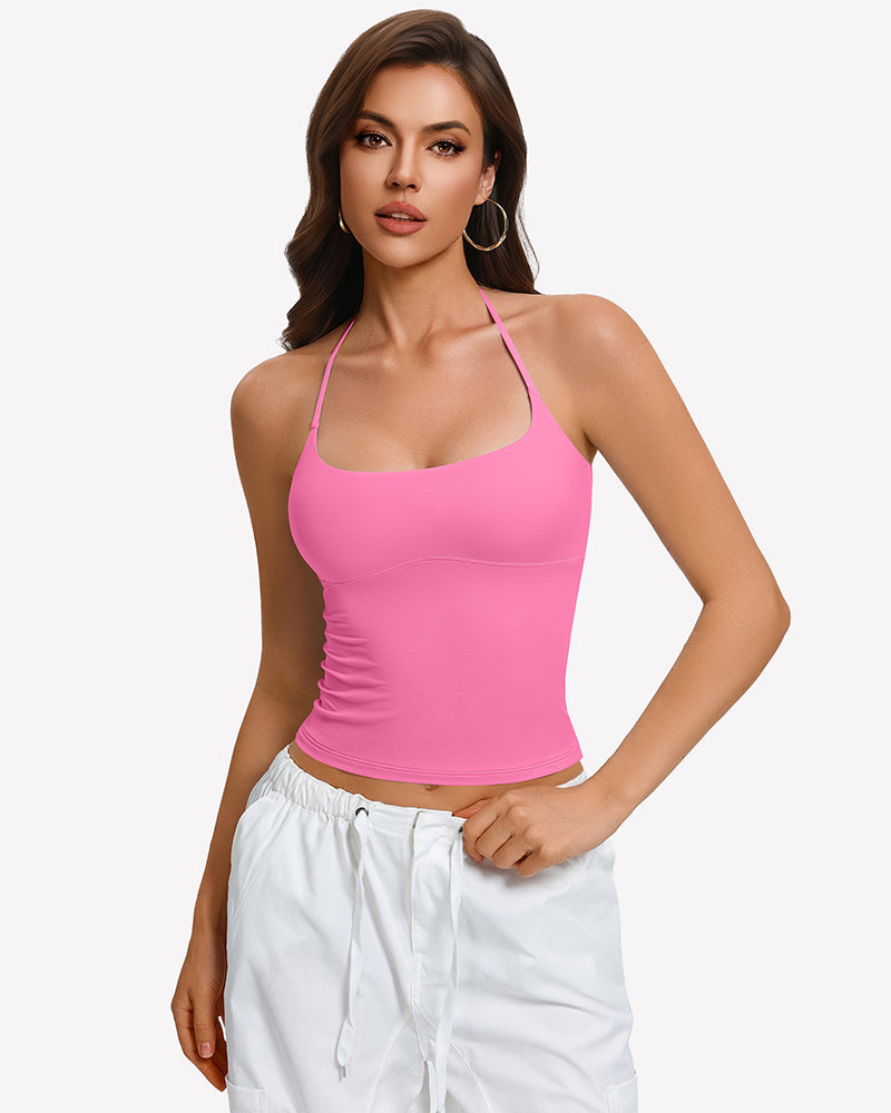 Y2K Halter Crop Top Backless Double Lined Camisole