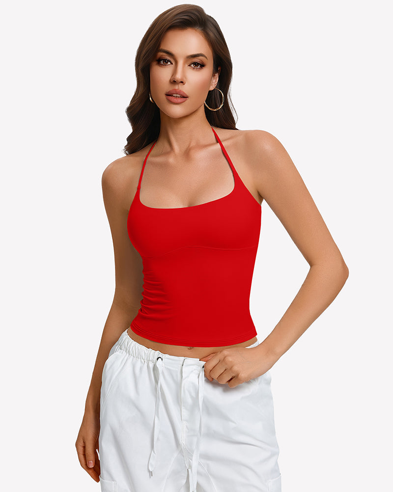 Y2K Halter Crop Top Backless Double Lined Camisole