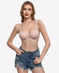 V-Neck Balconette Underwire Unlined Lace Bra