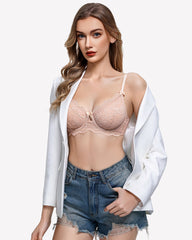 V-Neck Balconette Underwire Unlined Lace Bra