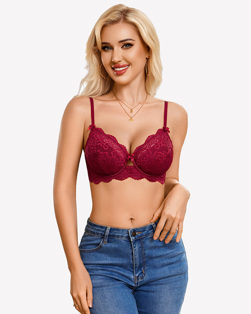 V-Neck Balconette Underwire Unlined Lace Bra