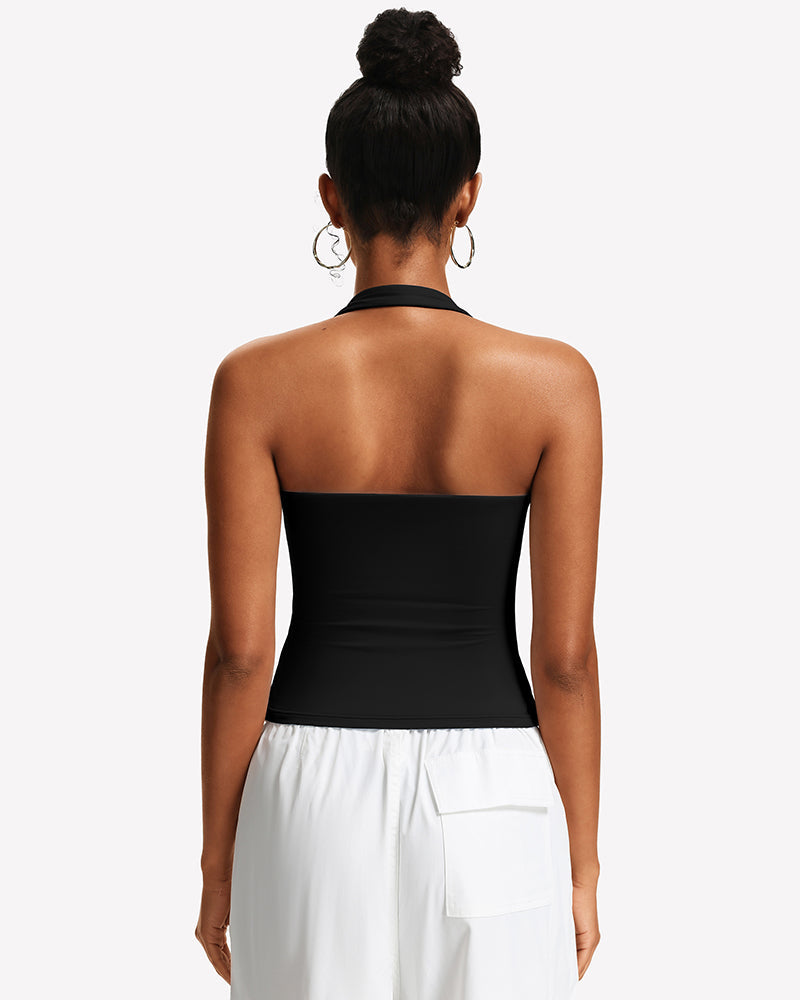 Square Neck Ruched Halter Tank Top