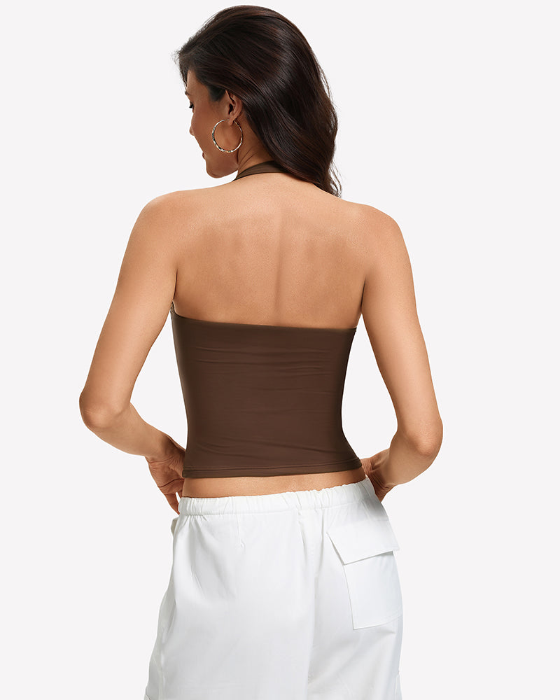 Square Neck Ruched Halter Tank Top