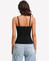 Lace Trim Camisole Square Neck Slim Fit Going Out Tank Top