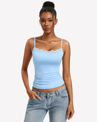 Lace Trim Camisole Square Neck Slim Fit Going Out Tank Top