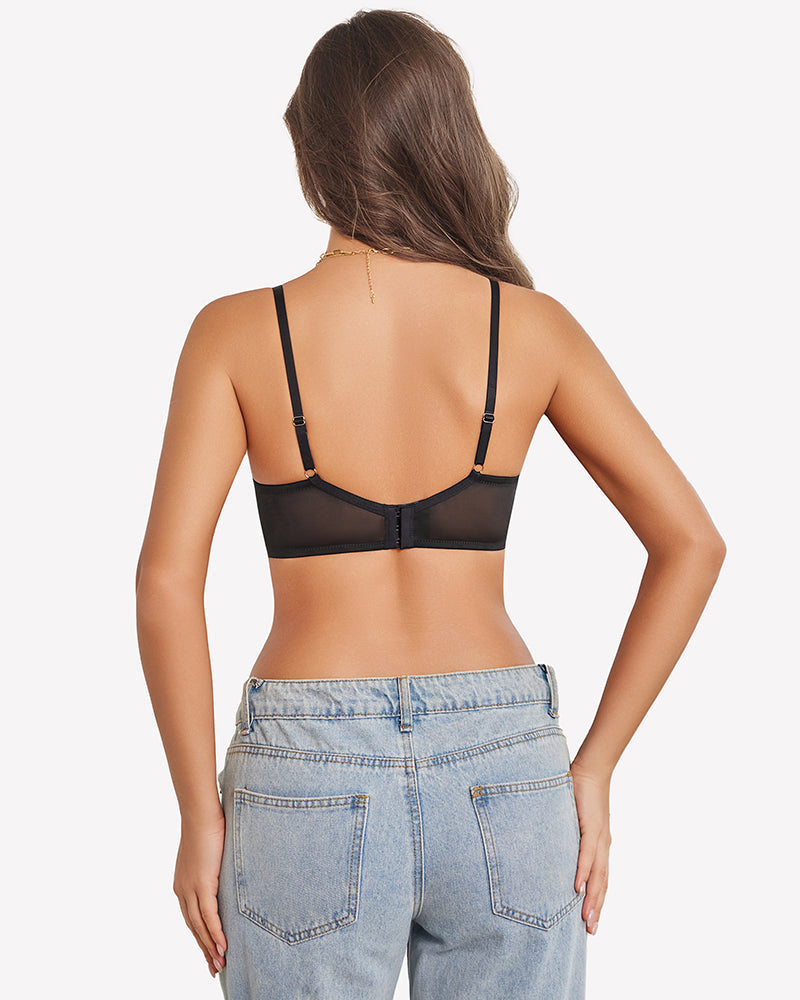 Floral Lace Bra Sheer Mesh Unlined Bra