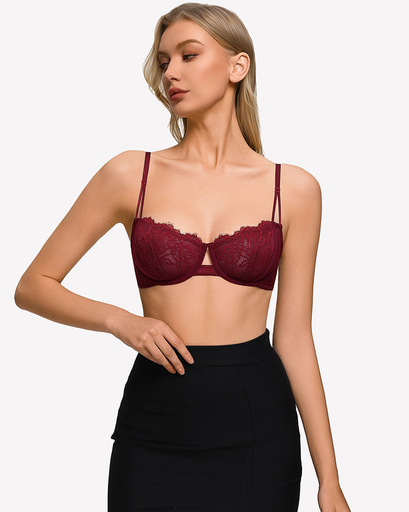 Floral Lace Bra Sheer Mesh Unlined Bra