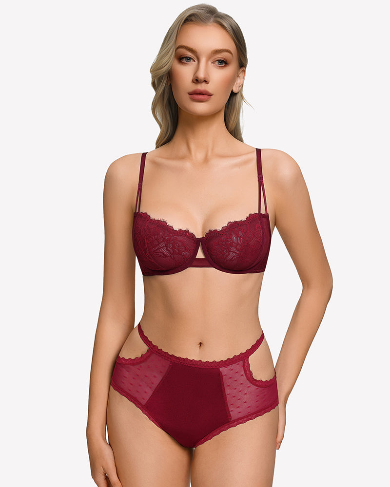 Floral Lace Bra Sheer Mesh Unlined Bra