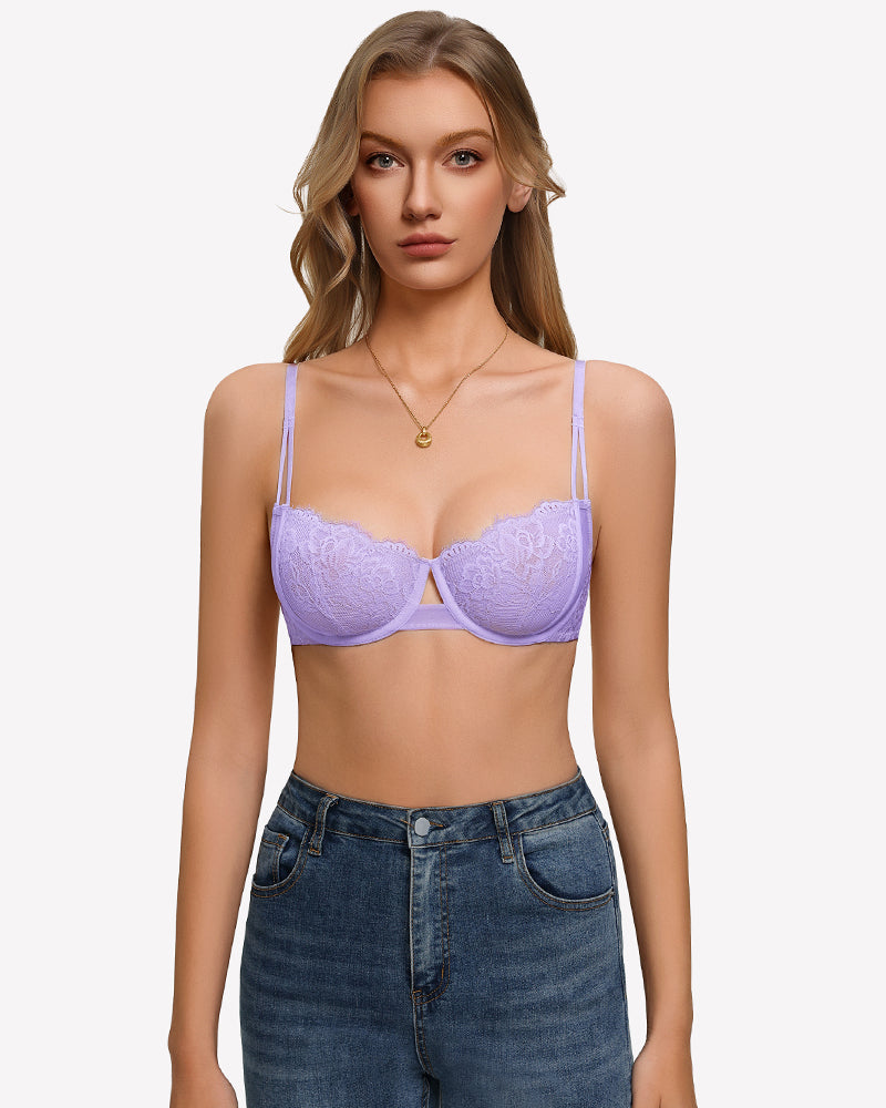 Floral Lace Bra Sheer Mesh Unlined Bra