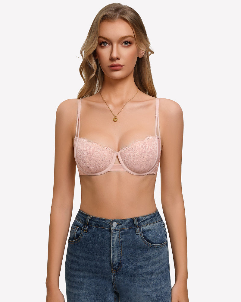 Floral Lace Bra Sheer Mesh Unlined Bra