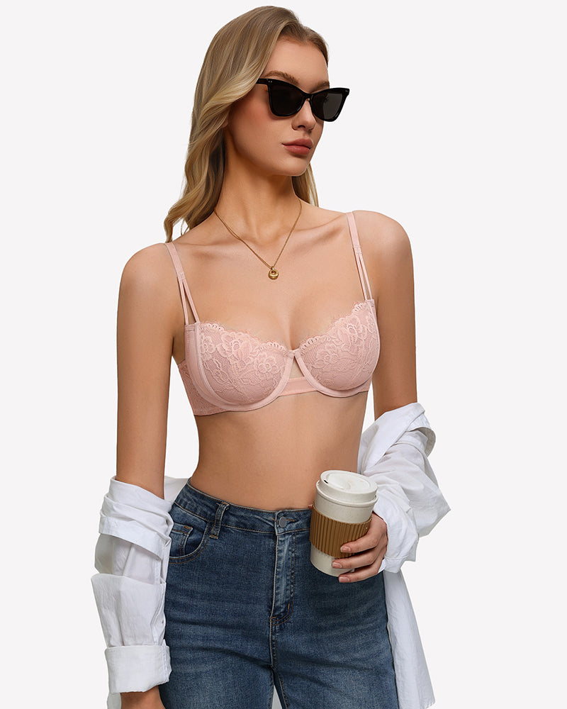 Floral Lace Bra Sheer Mesh Unlined Bra