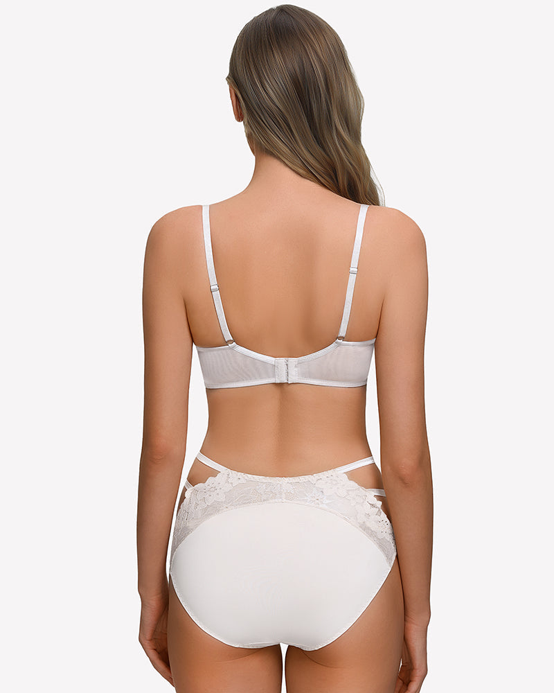 Floral Lace Bra Sheer Mesh Unlined Bra