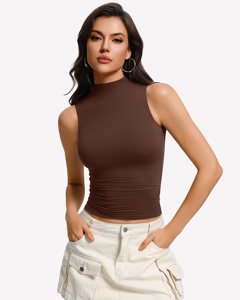 Mock Turtle Neck Tank Top - Double Lined Fitted Y2K Summer Top