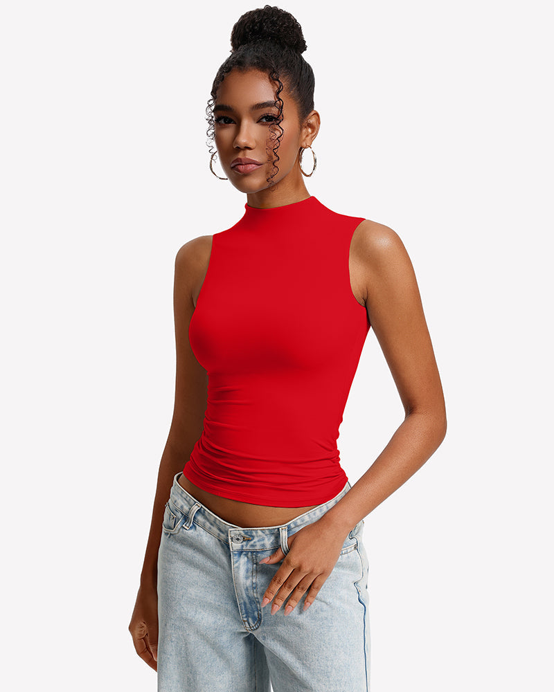 Mock Turtle Neck Tank Top - Double Lined Fitted Y2K Summer Top