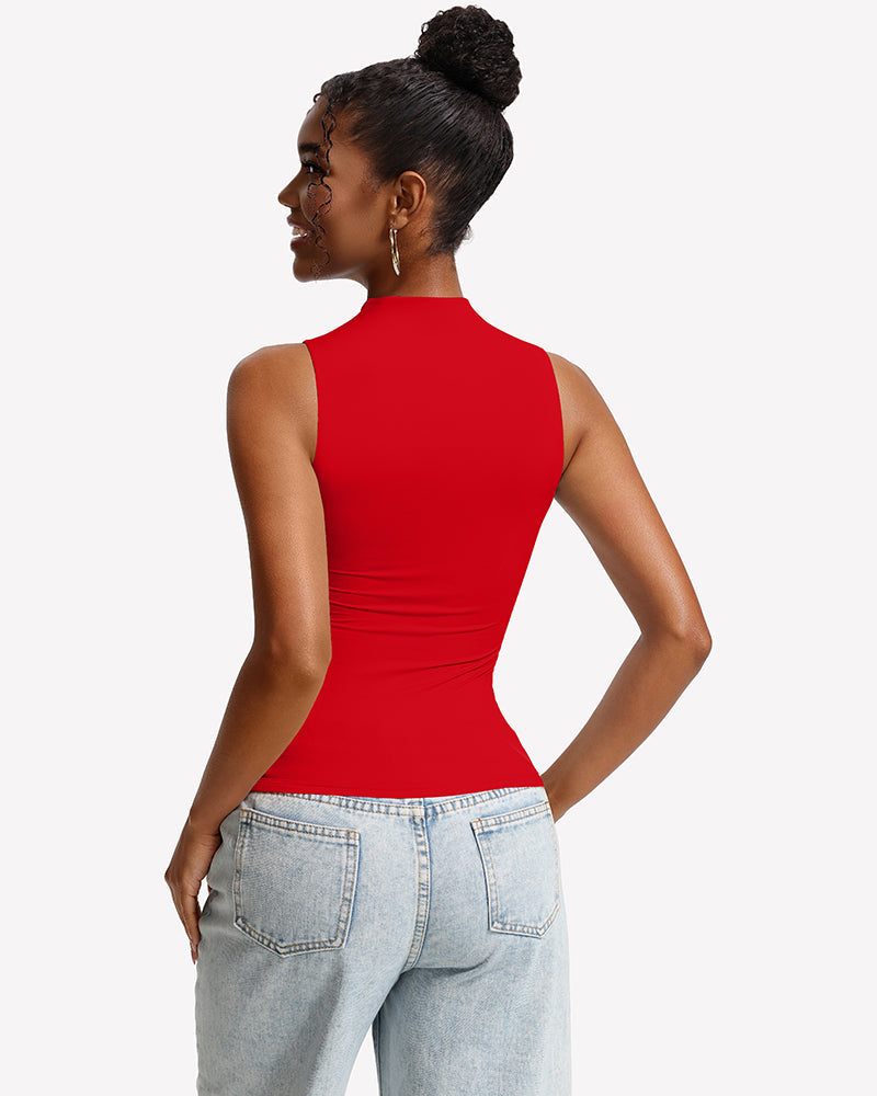 Mock Turtle Neck Tank Top - Double Lined Fitted Y2K Summer Top