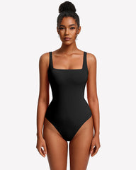 Square Neck Backless Double-Lined Thong Bodysuit