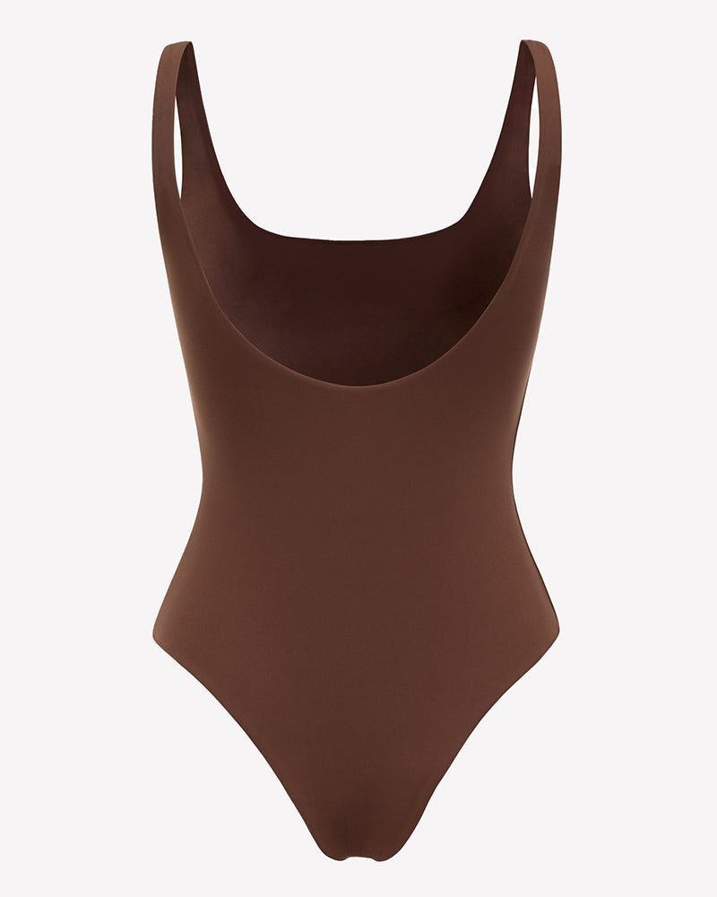 Square Neck Backless Double-Lined Thong Bodysuit
