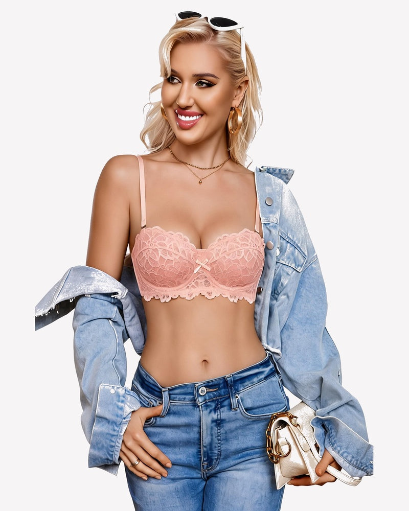 Lace Underwire Bra Sheer Floral Scalloped Unlined Everyday Bras