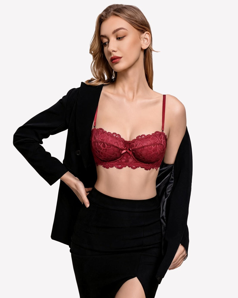 Lace Underwire Bra Sheer Floral Scalloped Unlined Everyday Bras