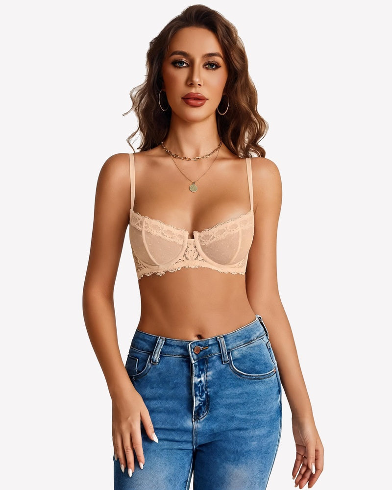 Lace Bra Mesh Underwire Unlined Everyday Lingerie Bras