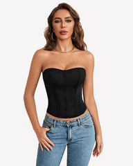 Mesh Strapless Corset Top Tie Back Boned Bustier