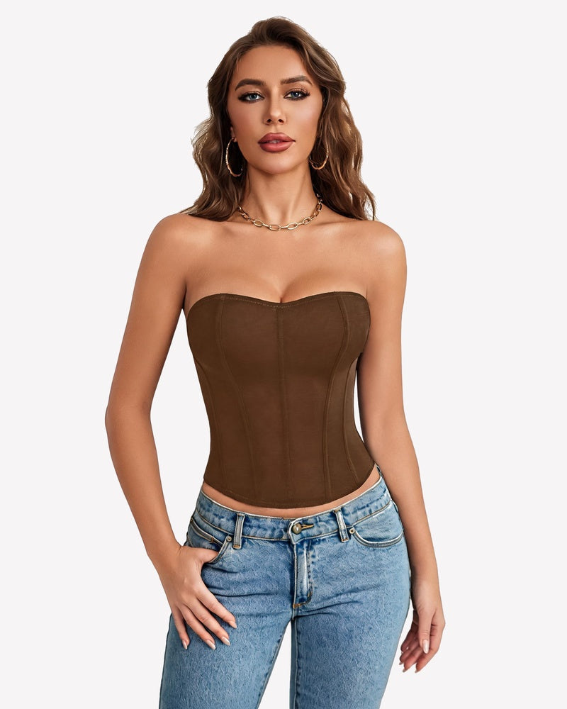 Mesh Strapless Corset Top Tie Back Boned Bustier