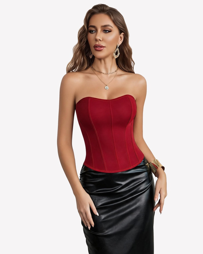 Mesh Strapless Corset Top Tie Back Boned Bustier