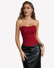 Mesh Strapless Corset Top Tie Back Boned Bustier