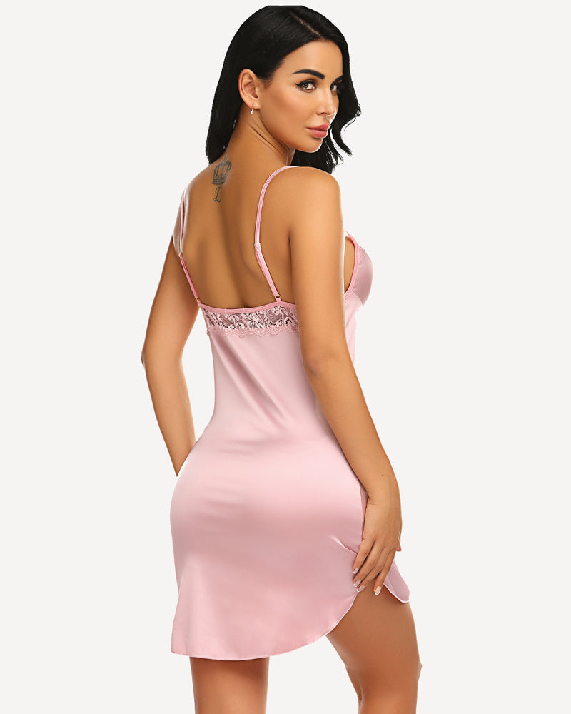 Floral Satin Lace Mini Full Slip Dress