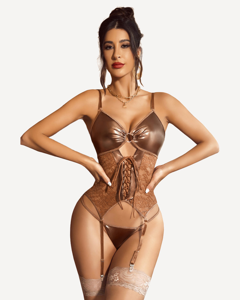 Leather Lace Corset With Garter Belt