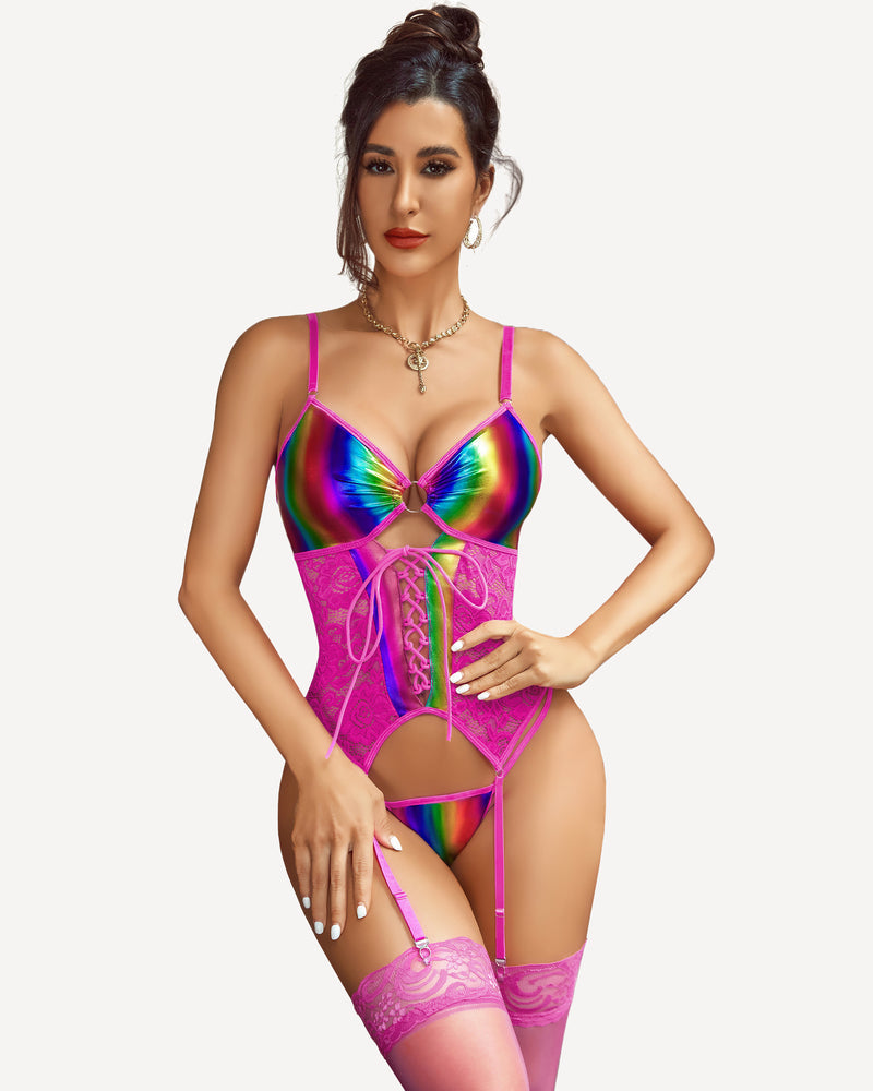 Leather Lace Corset With Garter Belt