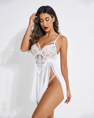 V Neck Lace Side Slit Babydoll