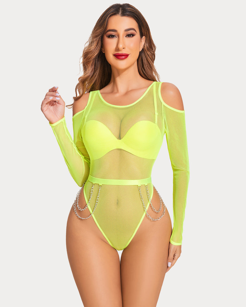 Mesh Waist Chains Snap Crotch Teddy