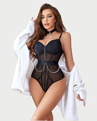 Snap Crotch Bodysuits with Choker Chain