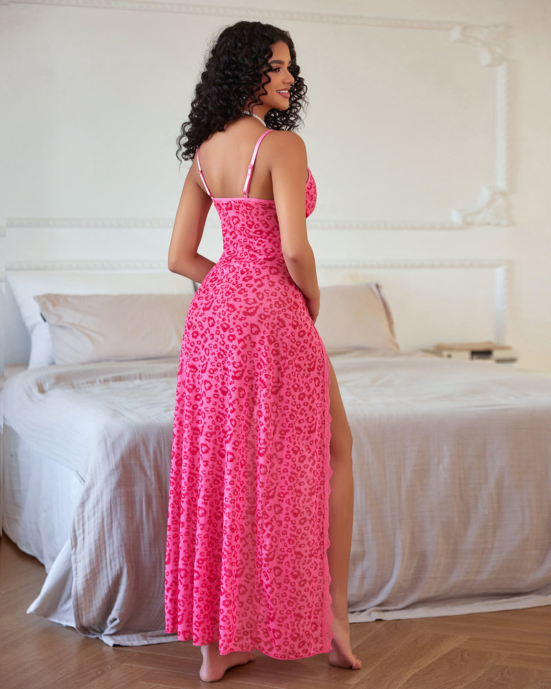 Sheer Lace Mesh Side Split Nightgown
