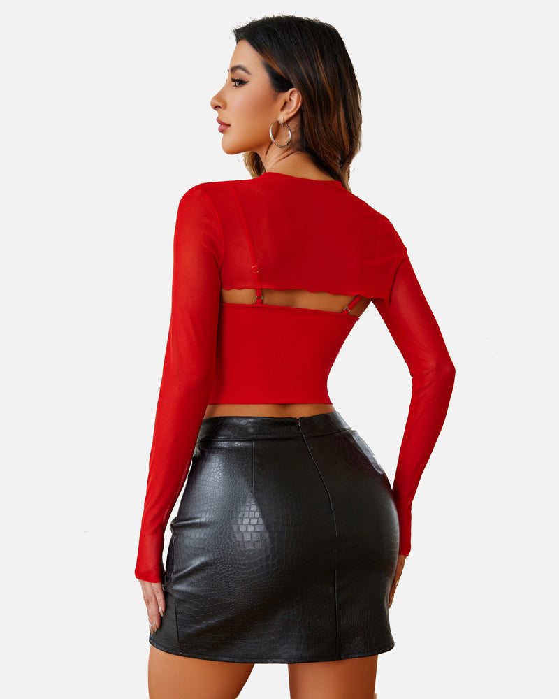 Mesh Crop Top with Cami Top Sets