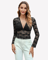 Mesh Long Sleeve Blouse Floral Lace Top